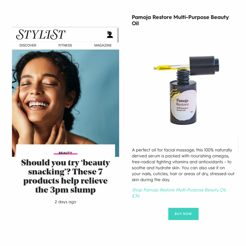 Press release from StylistMagazine praising Restore Radiance Booster natural facial oil.