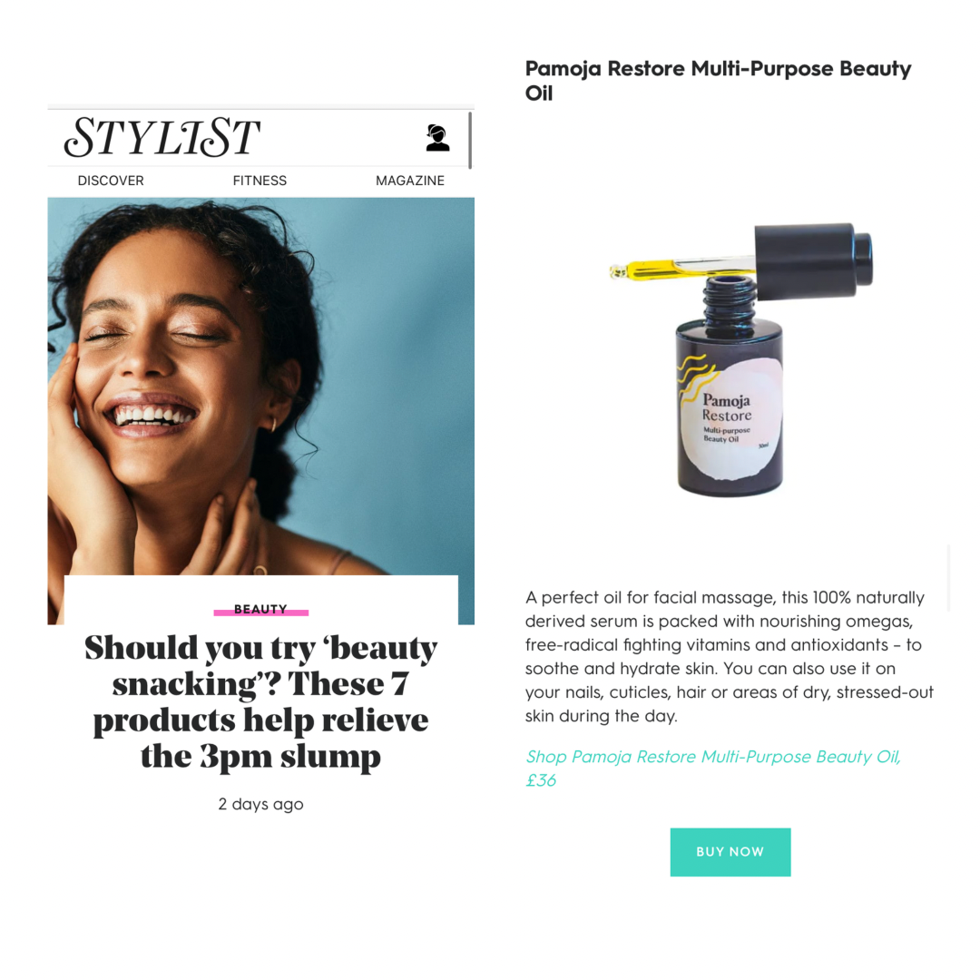 Press release from StylistMagazine praising Restore Radiance Booster natural facial oil.