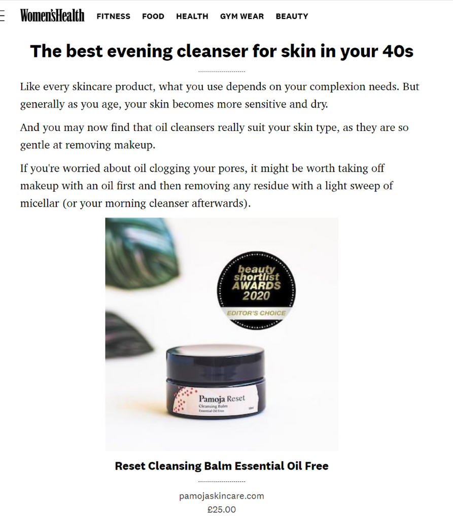 essential oil free skincare cleanser, cleansing balm as seen in women's health magazine best evening cleanser for skin in your 40s for sensitive skin vegan cruelty free glowing skin soft cotton face cloth natural 